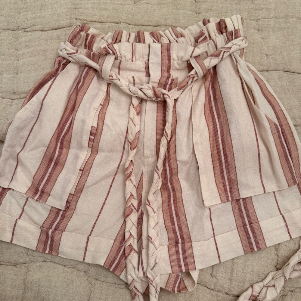 Shabby Chic Stripe Paperbag Shorts with Braided Belt
